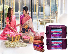 VR ATULIT BY CHOOSY 12 Flap Saree Bag | Clothes Storage Bag for Sarees, Blankets | Large Storage Bag for Clothes with Transparent Zip Covers | Foldable Quilted Bag Organizer with Handle for Wardrobe