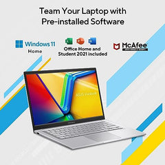 ASUS Vivobook 15,12th Gen,Intel Core i3-1215U (Intel UHD iGPU/8GB RAM/512GB SSD/FHD/14 Inch/60Hz/Chiclet Keyboard/42WHrs/Windows 11/Office 2021/Cool Silver/1.40 kg) X1504ZA-NJ322WS