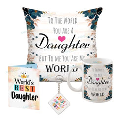 Gift for Daughter Birthday Special Birthday for Daughter Printed Cushion(12 inch X 12 inch with Filler with Keychian) Girls Pillow Daughters Day for Daughter and Girls AT-7