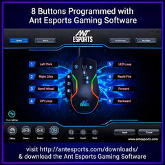 Ant Esports GM320 RGB Wired Gaming Mouse, 12800 DPI Optical Sensor, 8 Programmable Buttons with Rapid Fire, Ergonomic Design, RGB Lighting, Braided Cable, USB Gaming Mouse for PC, Laptop (Black)