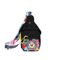 SYGA Celebrity Cartoon Canvas Small Bag Girl Children's Bag Shoulder Messenger Bag Chest Bag(Black)