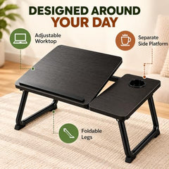 HOMERO Adjustable & Foldable Laptop Bed Table with Cup Holder -Brown