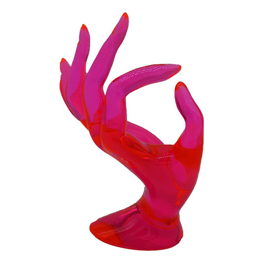 SYGA Hand Shape Ring Holder Jewelry Display Polyresin Mannequin Shaped Jewelry Stand Bracelet Holder for Home, Retail Stores, Jewelry Retailers - Transparent Pink