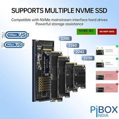 PiBOX India NVME M2 Enclosure Fan, SSD Enclosure - USB 3.2 10Gbps, Tool-Free M.2 NVMe Case, PCI-E NVMe Reader, USB-C, Supports M & B&M Keys, 2230/2242
