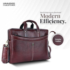 HAMMONDS FLYCATCHER Genuine Leather Office Bag for Men, 15.6 Inch Professional Brown Laptop Bag for Men, Adjustable Strap & Multi Compartments, 1 Year Warranty - Office, Travel, Daily Use