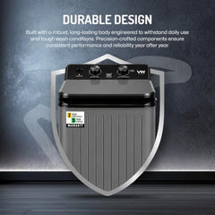 VW Visio World 8.5 kg semiautomatic Top Load Washer Only with Powerful Wash, V8 Supreme-Wash, Black/Grey
