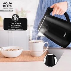 Havells Electric Kettle Altro 1250 Watts 1.5 liters, Double Layered Cool Touch Outer Body | 304 Rust Resistant SS Inner Body with Auto Shut Off | Wider Mouth | 2 Yr Manufacturer Warranty (Black)