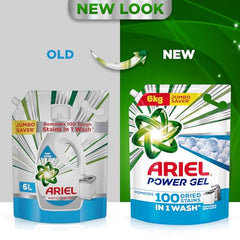 Ariel Power Gel Liquid Detergent for Top Load & Semi Auto – 6kg | Removes 100 Dried Stains in 1 Wash | Faster Dissolving | Long-Lasting Fragrance | Color Protection | At the price of Powders