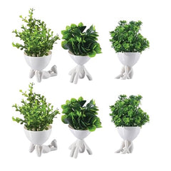 Kuber Industries 3 Pcs Set Plastic Mini Artificial Plants with Pot | Table Top & TV Unit Decorative Items for Living Room | Faux Plants for Home Decor & Office Desk | Man Shape - Black