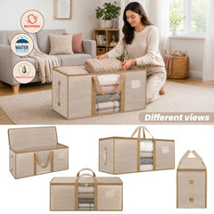 Storite Jumbo Super-Size 81 L Canvas Moisture Proof Heavy Duty Storage Bag | for Toys/Stationery/Blankets/Clothes/Moving Bags MultiPurpose With Strong Reinforced Handles Rectangular Cream (87x26x36 cm)