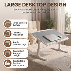 StarAndDaisy T9 Foldable Bed Table for Laptop & Study, 4-Level Adjustable Angled Tabletop, Large Desktop Surface with Anti-Slip Stopper, Tablet & Phone Slot, Storage Drawer, Stable Legs, PP & TPE