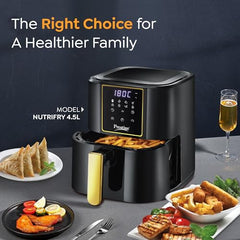 Prestige Nutrifry 4.5L Digital Air Fryer| 80% less Oil Consumption | 8 Preset Menu | Fry, Grill, Roast, Bake, Reheat | Digital Display | 1200 Watts | Easy to Clean | 1Y Warranty | ISI Certified