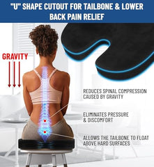 Grin Health Orthopedic Coccyx Seat Cushion | Memory Foam Ergonomic Seat for Tailbone Coccyx Support, Hip, Tailbone, Sciatica & Backpain Relief for Office Chair, Car Seat, Upto 100kg (Black)
