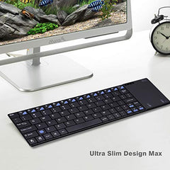 Rii K12 Ultra Slim 2.4GHz Portable Mini Wireless KODI Keyboard Large Size Touchpad Mouse, Stainless Steel Back Cover, Rechargeable Li-ion Battery, IPTV, Android TV, XBMC, Windows, Black
