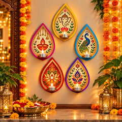 Wooden Jharokha Wall Hanging Tea Light Holder – Traditional Diya Stand & Floating Shelf for Pooja Room, Living Room, Balcony & Temple Décor | Diwali Decoration Items for Home & Main Door (WJH-11)