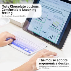 Bluetooth Keyboard and Mouse Combo Rechargeable Portable Wireless Keyboard Mouse Set for Apple iPad iPhone iOS 13 and Above Samsung Tablet Phone Smartphone Android Windows (Gradient White Purple)