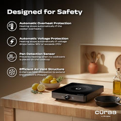 CΓRAA IndiePro Induction Stove | 6kV Surge Protection | 2100 W Induction Chulha | Rotary Knob Control | Timer Function | Incremental Heat Adjustment | 2 Year Warranty
