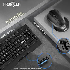 FRONTECH Wired Keyboard and Mouse Combo | Membrane Keys with Retractable Stands | USB Plug & Play | Ergonomic & Comfortable Design | 1 Year Warranty (1692, Black)