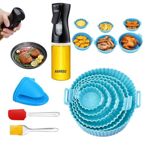 10 PCS Air Fryer Accessories Combo Kit – Silicone Air Fryer Liners Set, 200ml Oil Spray Bottle, Silicone Brush, Spatula & Heat Resistant Grip | Reusable Non-Stick Air Fryer Kitchen Tools