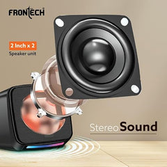 FRONTECH 2.0 USB Powered Multimedia Speakers with RGB Lights, 2 x 3W Drivers (5.2 cm), AUX Connectivity, for Laptop, PC, Mobile, 1 Year Warranty (SPK-0007, Black)