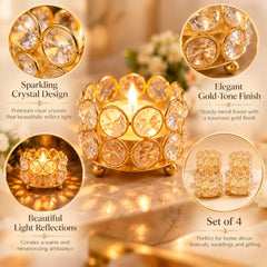 TIED RIBBONS Pack of 4 Crystal Tealight Candle Holder Gift Box - (5.8 cm X 4.3 cm) Centerpieces Votive Candle Holders for Home Dining Table Living Room Office - Diwali Decoration Items for Home Décor