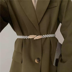 SYGA Pearl Adjustable Waist Belt with Hollowed Tassel Detail, Suitable Size for Waist 24-36 CM