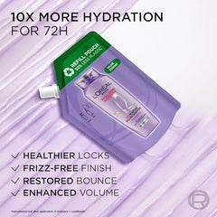 L'Oreal Paris Hyaluron Moisture Shampoo Refill - Hyaluronic Acid, 500ml | 500ml refill for dry, dehydrated hair. Provides 72 hours hydration, leaving hair soft, shiny, & bouncy. Ideal for daily wash.