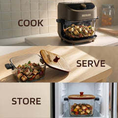 Nester Home Cook Glass Air Fryer 6.2 Ltr with 6mm Borosilicate Glass bowl and SteamLock™ Technology | 1600 W | 9 Smart Presets | Auto Clean Function | 100% Toxin Free | 3-year Warranty | Dalgona Brown