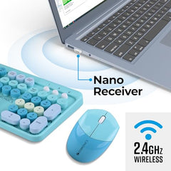 ZEBRONICS Companion 301 2.4GHz Wireless Keyboard & Mouse Combo with UV Printed, Retro Style Keys, 104 + 12 Integrated Multimedia Keys, 1600 DPI, High Precision, Zeb-Companion 301 (Aqua Green)