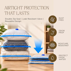 Scalenest Vacuum Bags for Travel, Space Saver Bags 5 Pack (1 Large 2 Medium 2 Small) Compression Storage Bags for Clothes,Blanket,Bedding & Quilt, Airtight reuseable Packing Ziplock Bag with Hand Pump