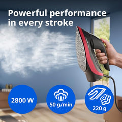 Philips DST6130/40 Steam Iron, Black and Red | 2800W, No Burns Guaranteed, 50 gm/min Steam, 220 gm Ultra Steam Boost, 6 Layer SteamGlide Plus Soleplate