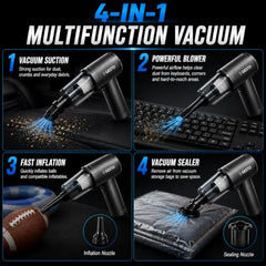 Gesto Car Vacuum Cleaner, 4-in-1 Cordless Handheld Vacuum Cleaner & Air Blower, 12000Pa Portable Mini Vacuum Cleaner for Car, Sofa & Home, 70W Brushless Motor, 4000mAh Battery - 1 Year Warranty