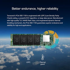 Transcend 128GB SSD NVMe PCIe Gen3 x4 110S, Solid State Drive, M.2 2280, Sequential Read/Write up to 1,500/550 MB/s - TS128GMTE110S
