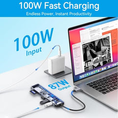 PESOMA USB C Hub – 8-in-1 USBC Adapter with USB, C-USB, 100W PD, USB 3.0 5Gbps Ports, SD/TF Card Reader – USB-C Dongle for Office, Meetings, Travel & Home Setup (Silver)