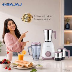 Bajaj GX-1 Mixer Grinder 500W | Superior Mixie For Kitchen | 2-In-1 For Dry Grinding | Blade Function With Titan Motor | 3 Stainless Steel Mixer Jars | 1 Year Product Warranty By Bajaj 【Blue】