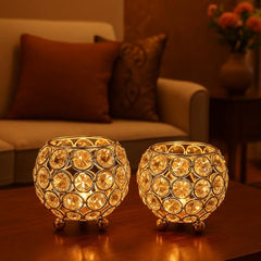 CentraLit Pack of 2 Tea Light Crsytal Candle Holder - Pooja Diya Decoreation Items for Home Diwali Brass Puja Item Unique Christams Diwali Gift Diya Lantern Items Home Decor Candle Light