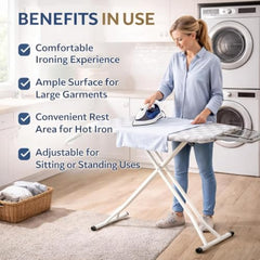 STEFFAN Heavy Duty Vertical Ironing Board, Foldable, 19 mm Metal Bracket, Adjustable Height, Pure Cotton Cover, Lattice Design | Clothes Iron Table| Home Laundry Accessory | 111x30 cm, Pink