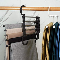 MOMISY 5 in 1 Stainless Steel Foldable Hangers for Clothes Pant Hanging Multi-Layer Multi Purpose Space Saving Magic for Wardrobe (Pack of2)