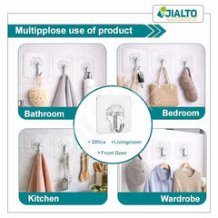 JIALTO Adhesive Hooks, Heavy Duty 5 kg Wall Hooks, Nail-Free Reusable Stainless Steel Sticky Hangers for Multipurpose Kitchen, Bathroom & Home (10 Pcs)