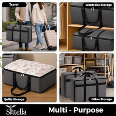 SITTELLA 2 Pack Large Foldable Storage Bags 58 L | Fabric Storage Organizer Box with Zip | Blanket, Quilt & Household Item Storage | Space Saving Storage Container | Beige