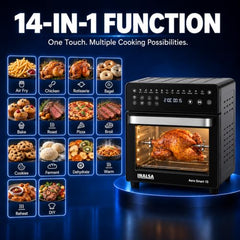 INALSA Air Fryer Oven 1700W|15L Large Capacity|Stainless Steel Interior|Non-Toxic Cooking|14-in-1 Functions,Fry,Bake,Grill,Dehydrate,Roast& Reheat|Rotisserie&Convection|Oil-Free Cooking,Aero Smart 15