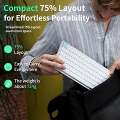 nuphy Air75 V3 Hot Swappable Wireless Mechanical Keyboard, 84 Keys 75% Custom Low Profile Keyboard with Knob, RGB Backlit, Gasket Mounted, Support Bluetooth/2.4GHz/USB-C,White-Red Nano