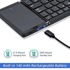 atdaraz Foldable Keyboard B089T with Touchpad, BT 5.1, 64 Keys, Portable, Magnetic Closure, Type C Charging, Compatible with iOS, Win, ABS Material (Black)