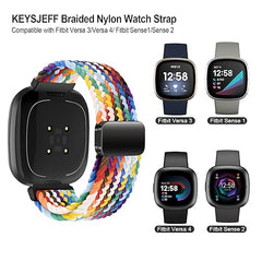 KEYSJEFF Nylon Watch Strap Compatible with Fitbit Versa 3/Versa 4/Fitbit Sense/Sense 2 Braided Elastics Sport Watch Band Adjustable Magnetic Buckle Straps Women Men (Not Include Watch) (Cowboy Colorful)