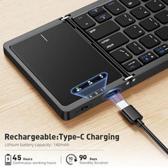 atdaraz Foldable Keyboard B089T 3 Folded Touchpad Function 64 Keys Portable Type C Charging Magnetic Closure Computer Keyboard Black