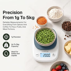 HomeBasic Digital Kitchen Weighing Scale 5kg | Food Weighing Machine, Weight Scale for Food, ±1g Accuracy, Multi-Units (g/oz/lb/ml), Tare Function, Waterproof Platform for Cooking, Baking & Diet