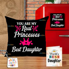 Gift for Daughter Birthday Special Birthday for Daughter Printed Cushion 12 inch X 12 inch + Micro Fiber Filler + Keychian + Magnet Girls Pillow Daughters Day for Daughter and Girls -10A (Color-7)
