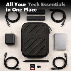 BonKaso Tech Organizer Pouch Hard Shell – Travel Electronics Accessories Case for Charger, USB Cable, Power Bank, Earphones & Hard Drive | Compact EVA Storage Bag – Black & Blue
