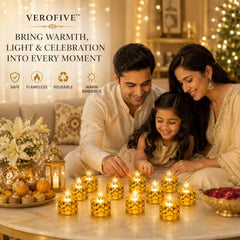 VEROFIVE Crystal LED Tea Light Candles, Pack of 12 – Diwali & Home Décor