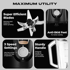 Kinsco 550W Blender Mixer with 3 Jars, Black